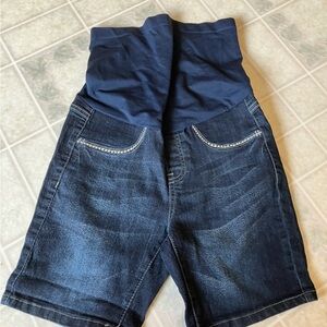 Bella vita full panel maternity jeans dark blue rhinestone embellished